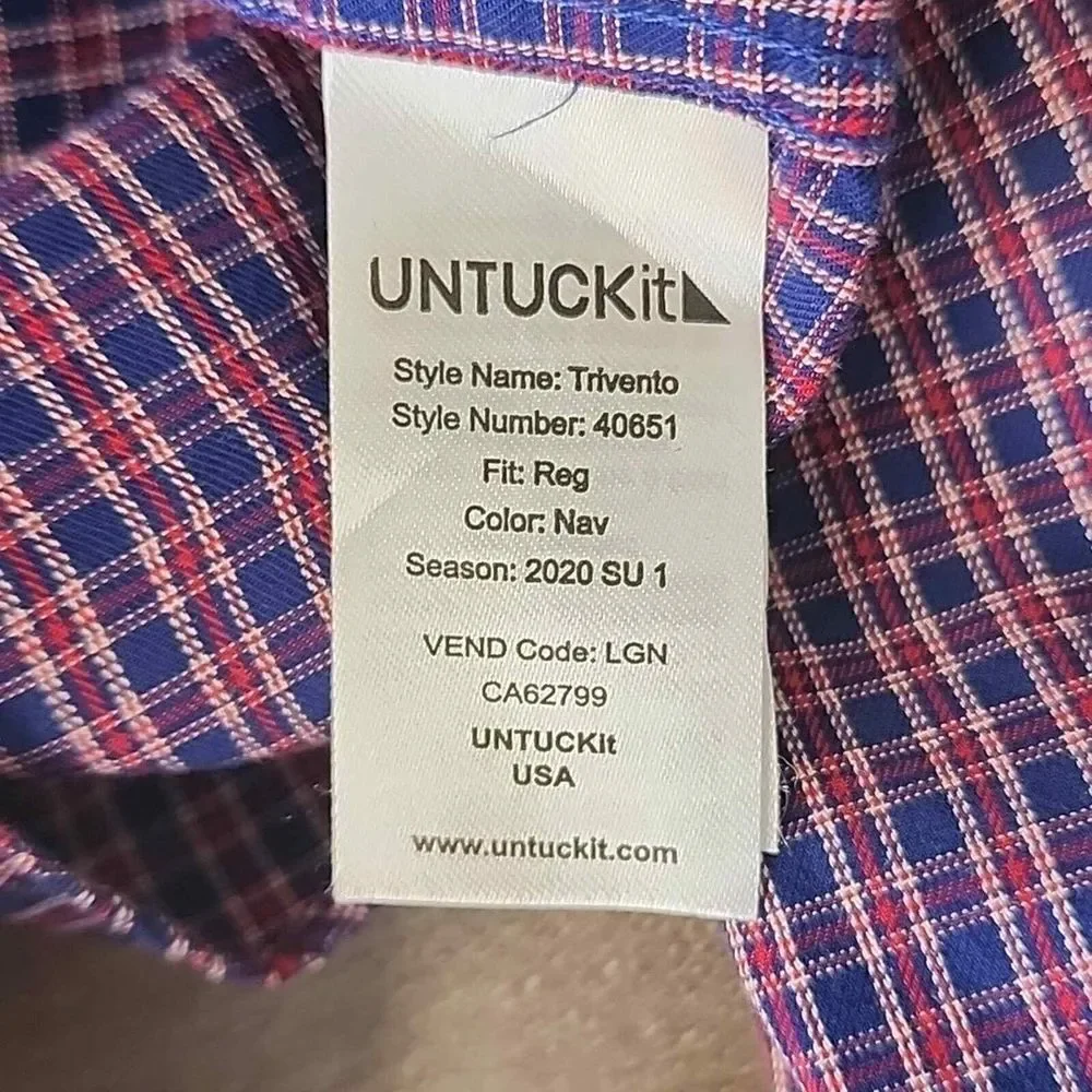 UNTUCKit Men's Trivento X-Large XL Regular Fit Blue and‎ Red Plaid Shirt